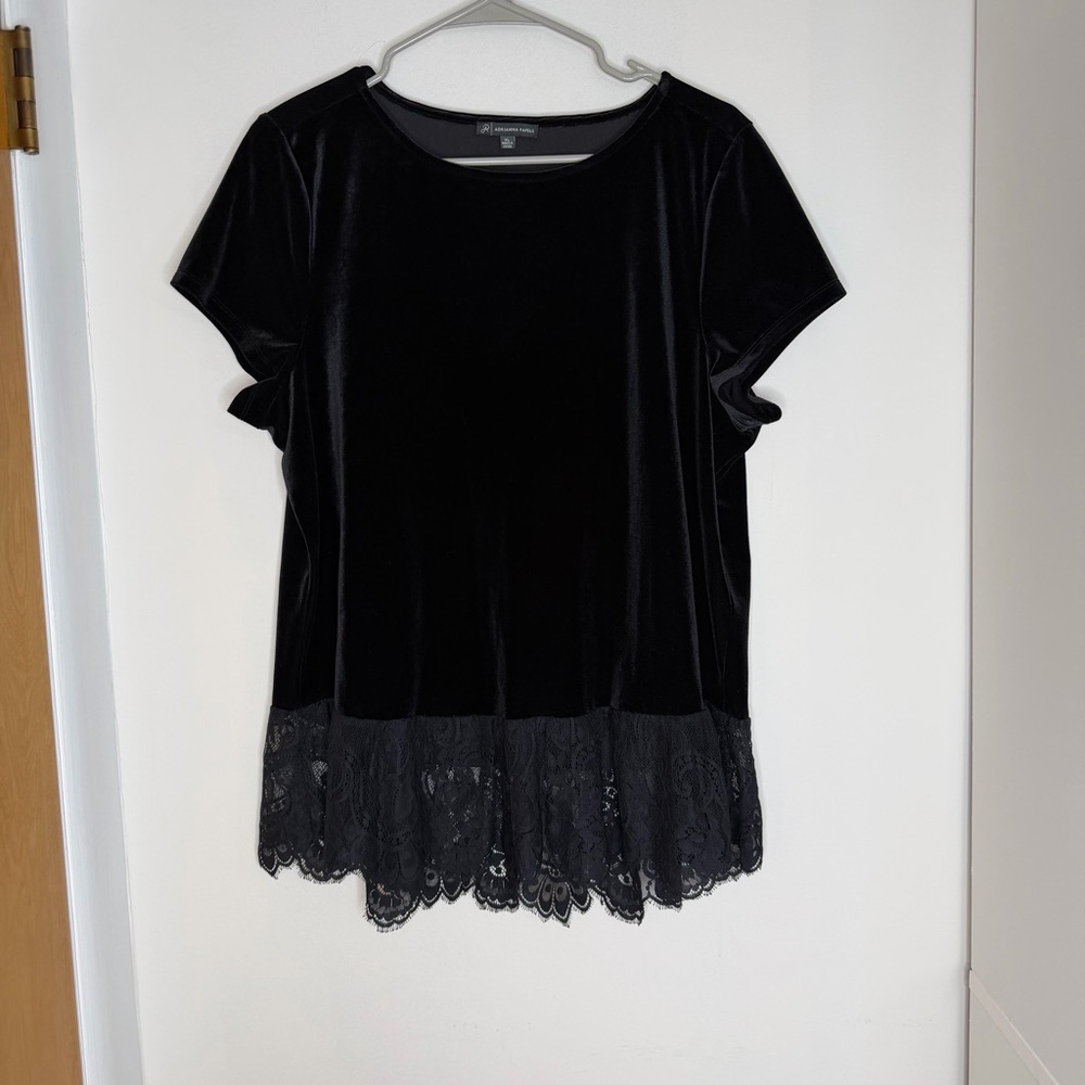 Adrianna Papell Velvet & Lace Trim Classy Tee - Picture 2 of 16